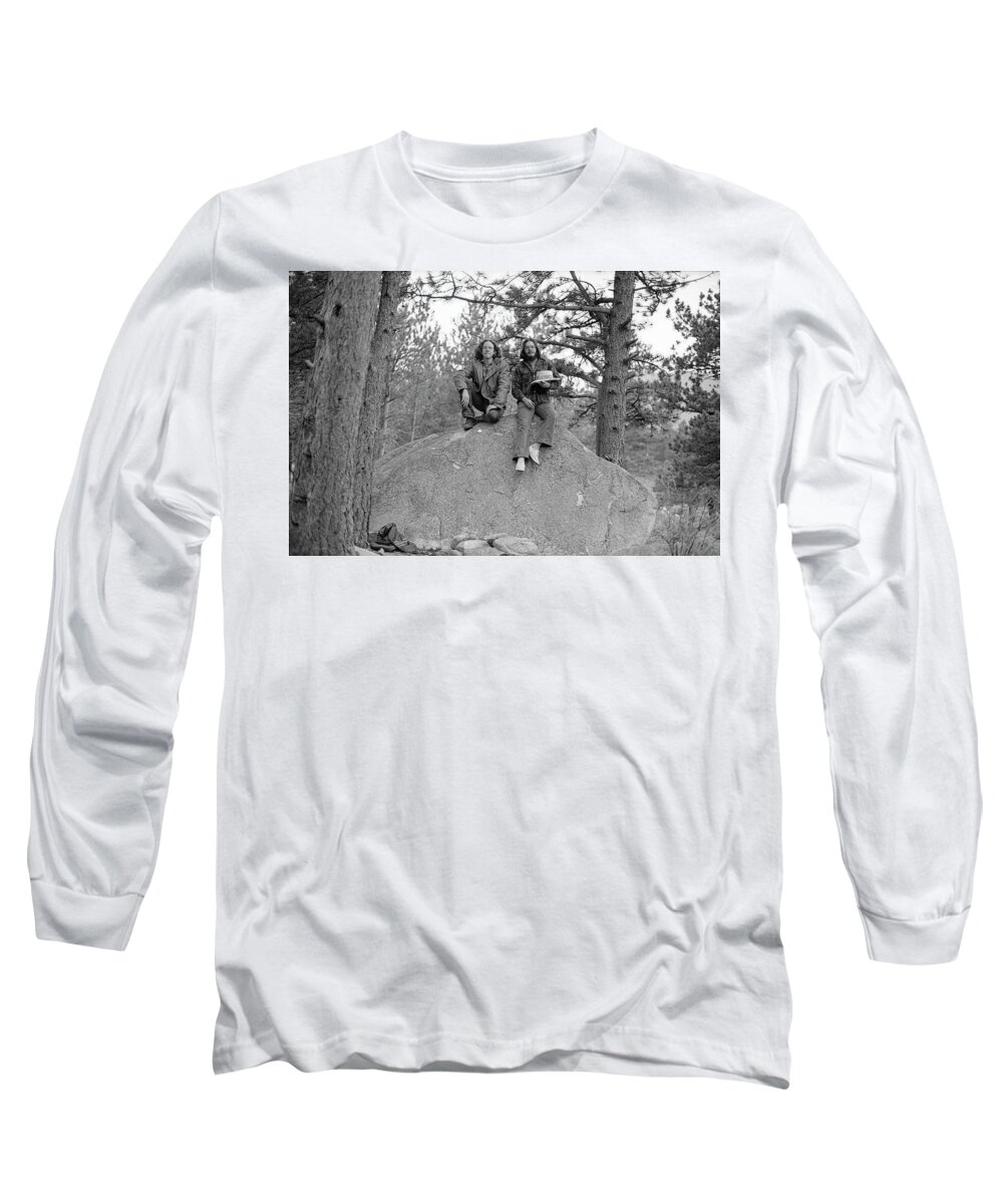American West Long Sleeve T-Shirt featuring the photograph Two Men on a Boulder in the American West, 1972 by Jeremy Butler