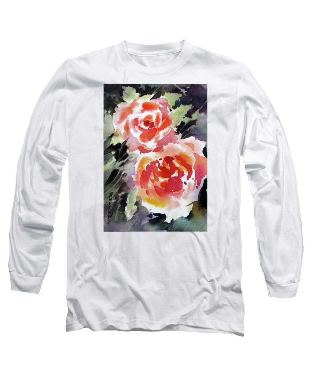 Watercolor Long Sleeve T-Shirt featuring the painting Two Red Beauties by Rae Andrews