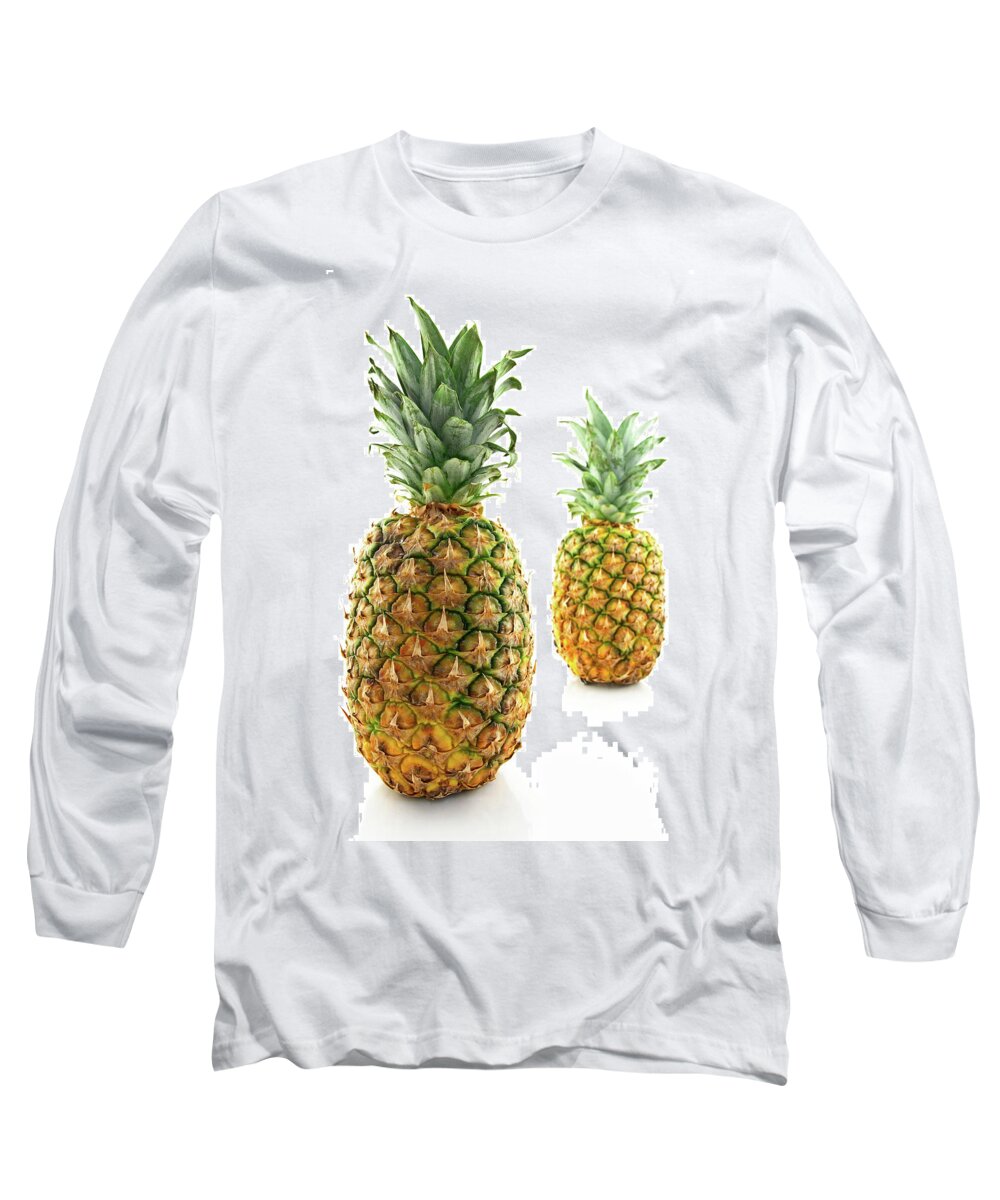 Pineapple Long Sleeve T-Shirt featuring the photograph Two ripe pineapples, focus on the closest one by GoodMood Art