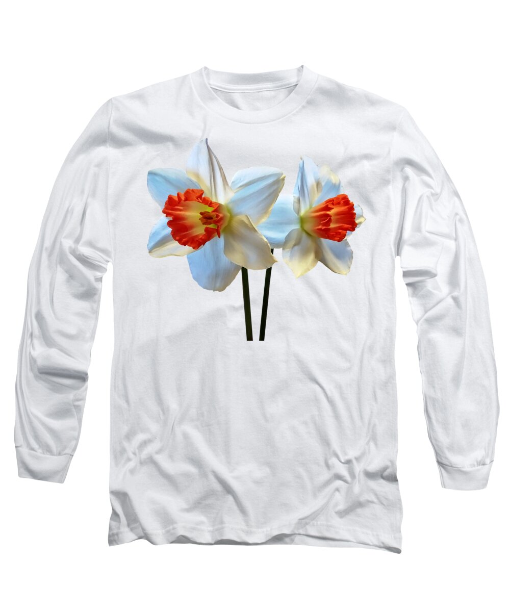 Daffodils Long Sleeve T-Shirt featuring the photograph Two White and Orange Daffodils by Susan Savad