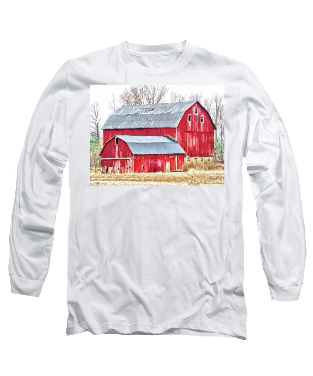 Red Barn Long Sleeve T-Shirt featuring the digital art Twofer by Leslie Montgomery