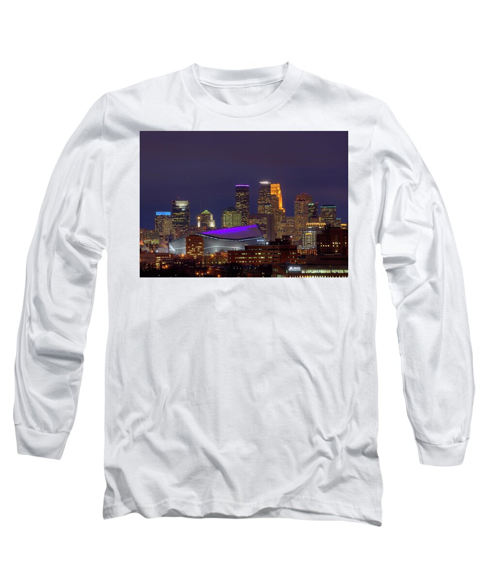 Usbank Stadium Long Sleeve T-Shirt featuring the photograph USBank Stadium Dressed In Purple by Wayne Moran