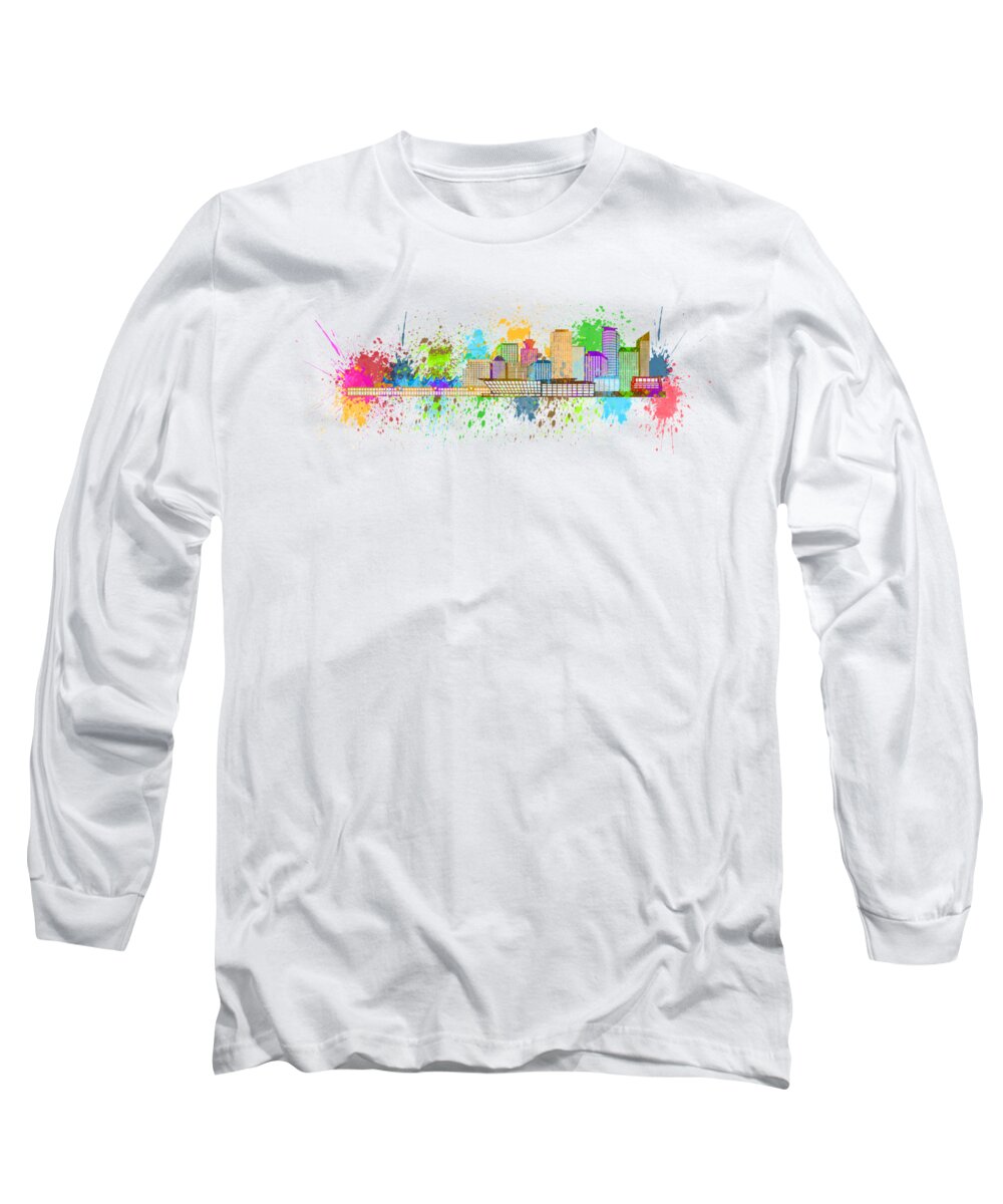 Vancouver Long Sleeve T-Shirt featuring the photograph Vancouver BC Skyline Paint Splatter Illustration by Jit Lim
