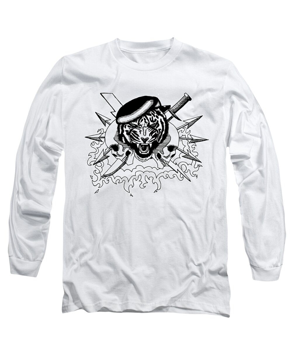 Tiger Long Sleeve T-Shirt featuring the drawing Veitnam War by Scarlett Royale