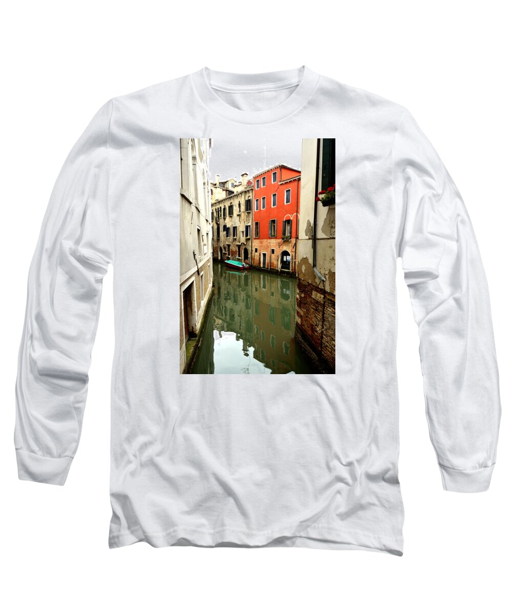 Canal With Reflections Long Sleeve T-Shirt featuring the photograph Venice Street Scene 3 by Richard Ortolano