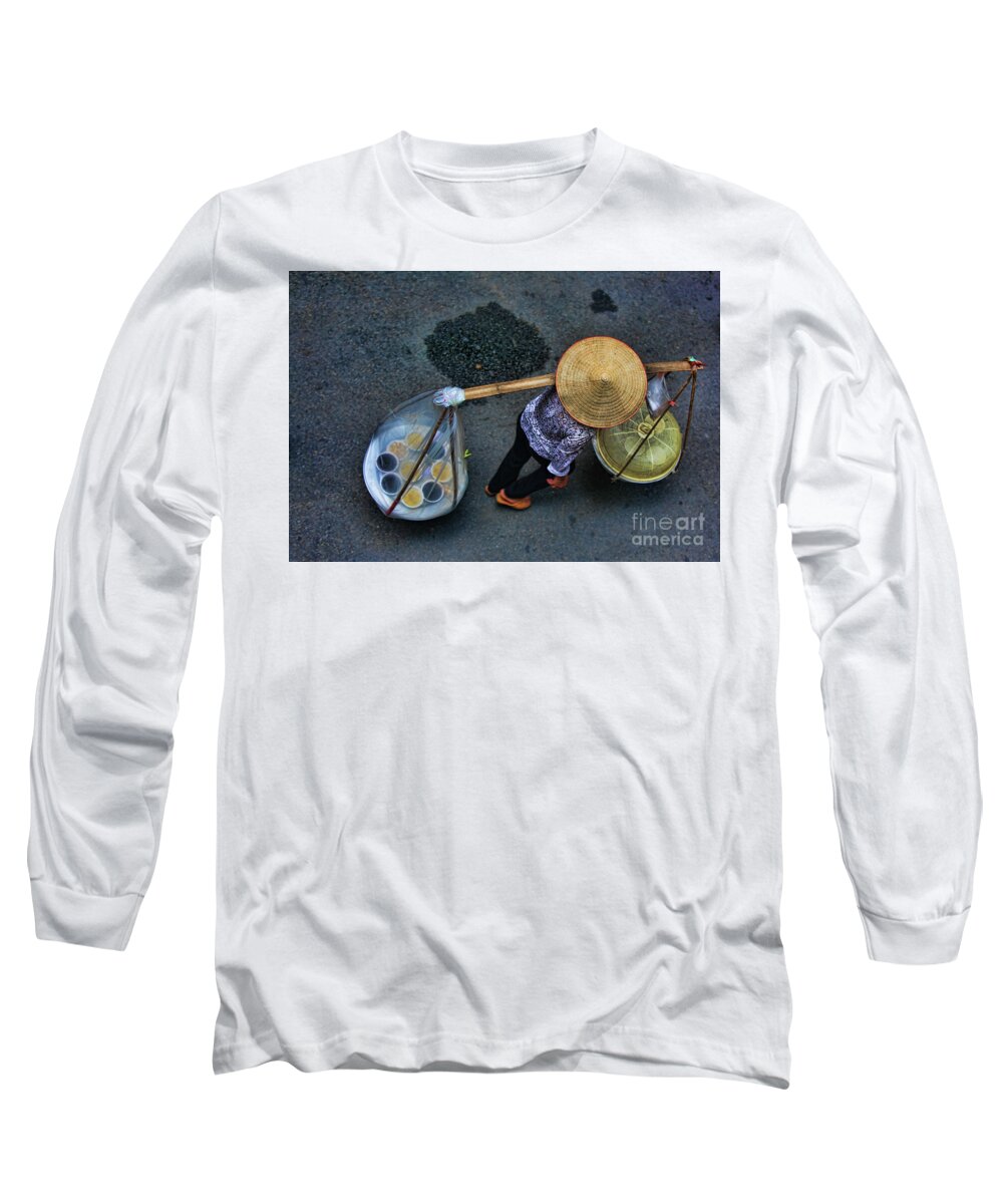 Hanoi Long Sleeve T-Shirt featuring the photograph Vietnamese woman work by Chuck Kuhn