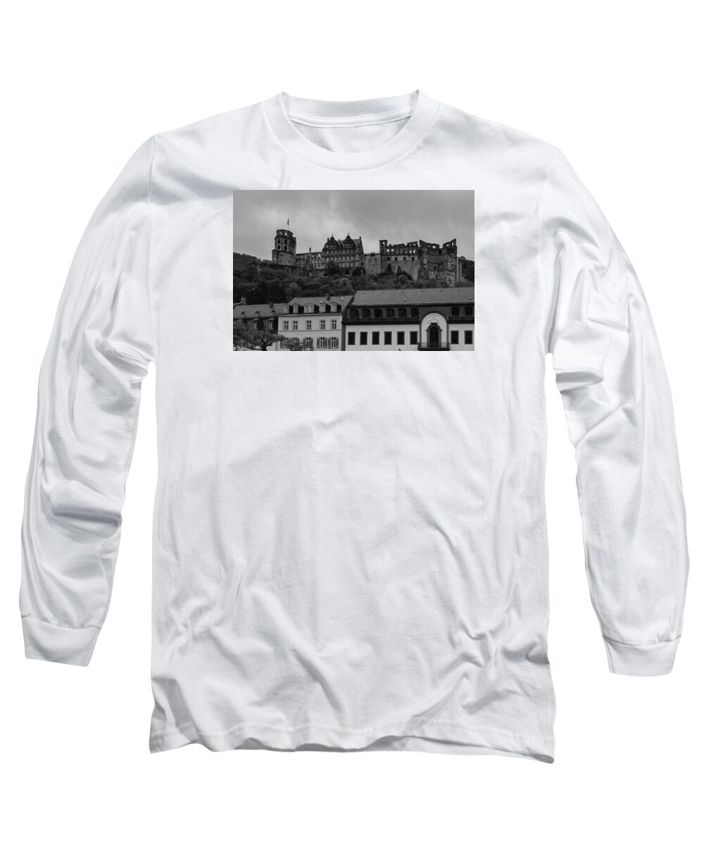 Heidelberg Long Sleeve T-Shirt featuring the photograph View of Heidelberg Castle B W by Pamela Newcomb