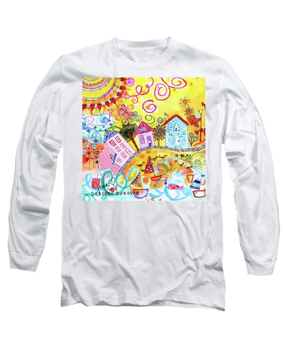 Afternoon Long Sleeve T-Shirt featuring the painting Village Beach Street Middle by Deborah Burow