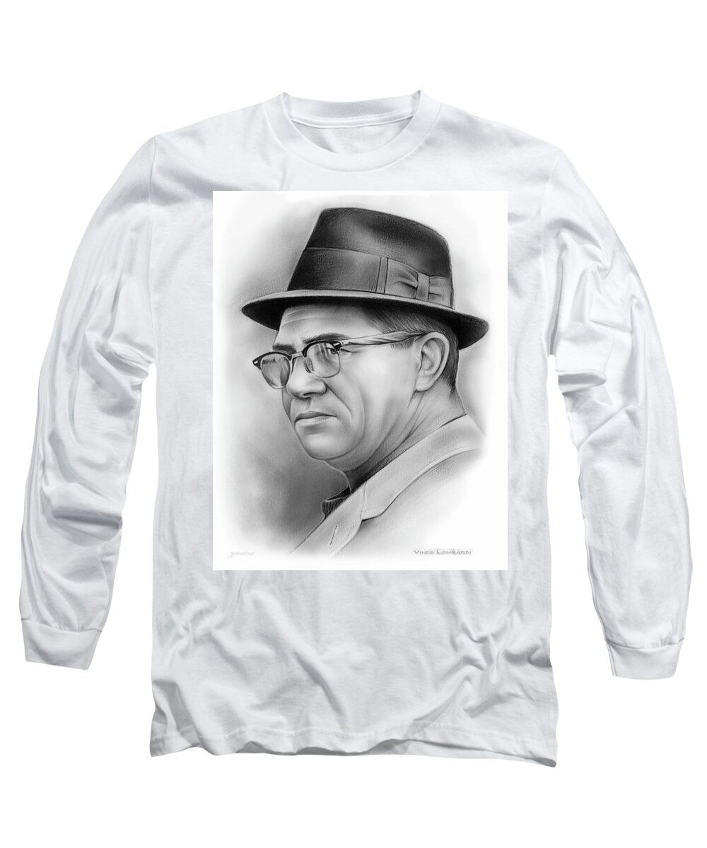 Vince Lombardi Long Sleeve T-Shirt featuring the drawing Vince Lombardi by Greg Joens