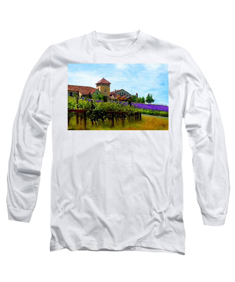 Agriculture Long Sleeve T-Shirt featuring the digital art Vineyard and heather by Debra Baldwin