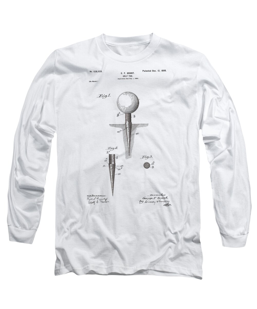 Vintage; Golf; Tee; Patent; 1899; Golfing; Ball; Tshirt; T-shirt; Bill; Cannon.photography Long Sleeve T-Shirt featuring the digital art Vintage Golf Tee Patent 1899 by Bill Cannon