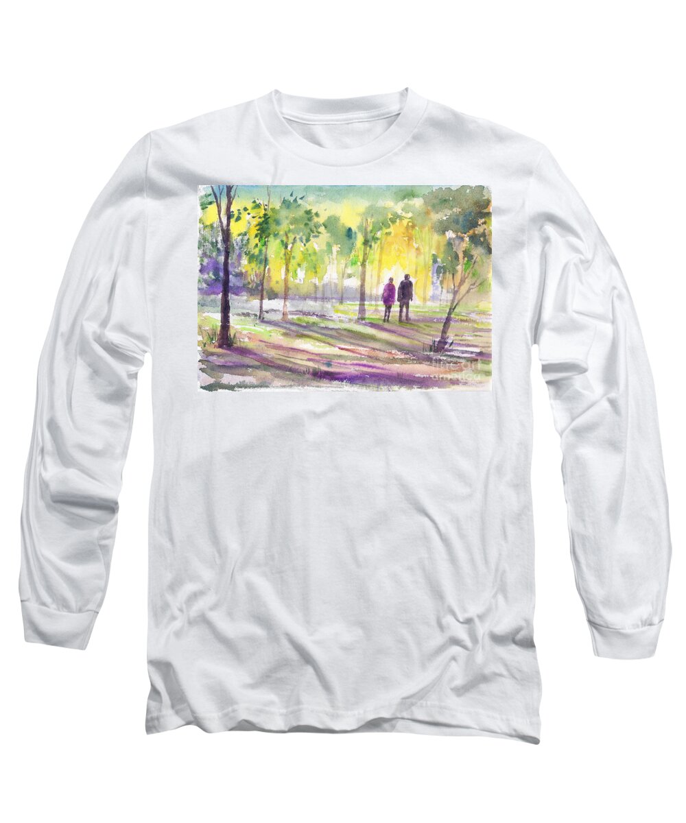 Walk Through The Woods Long Sleeve T-Shirt featuring the painting Walk through the woods by Asha Sudhaker Shenoy