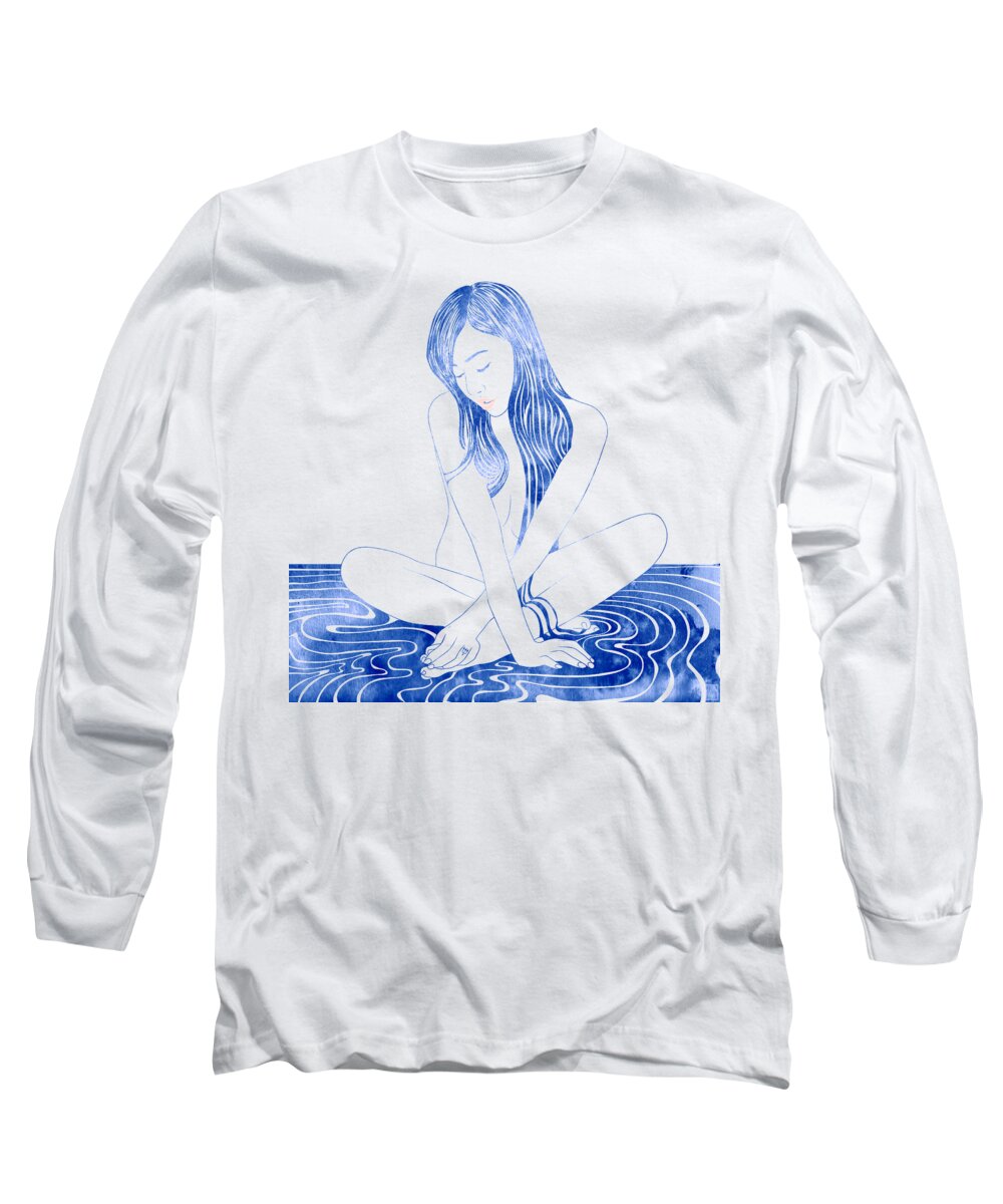 Beauty Long Sleeve T-Shirt featuring the mixed media Water Nymph XCVIII by Stevyn Llewellyn