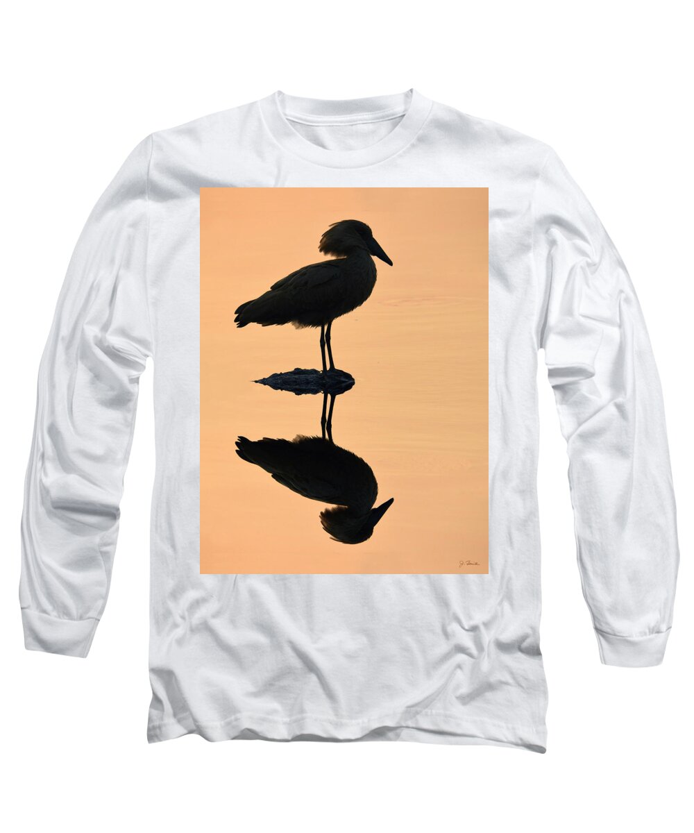Silhouette Long Sleeve T-Shirt featuring the photograph Waterbird Silhouette at Dusk by Joe Bonita