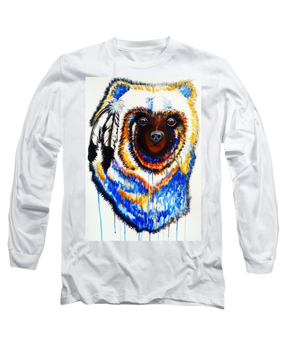 Print Long Sleeve T-Shirt featuring the painting Watercolor Painting of Spirit of the Bear by Ayasha Loya by Ayasha Loya