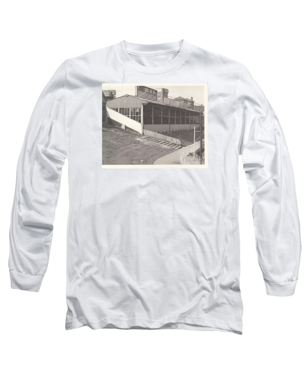  Long Sleeve T-Shirt featuring the photograph Watford - Vicarage Road - Unknown Stand 1 - BW - 1960s by Legendary Football Grounds