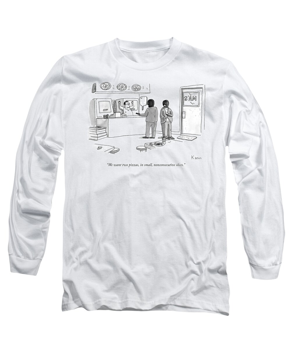we Want Two Pizzas Long Sleeve T-Shirt featuring the drawing We want two pizzas by Zachary Kanin