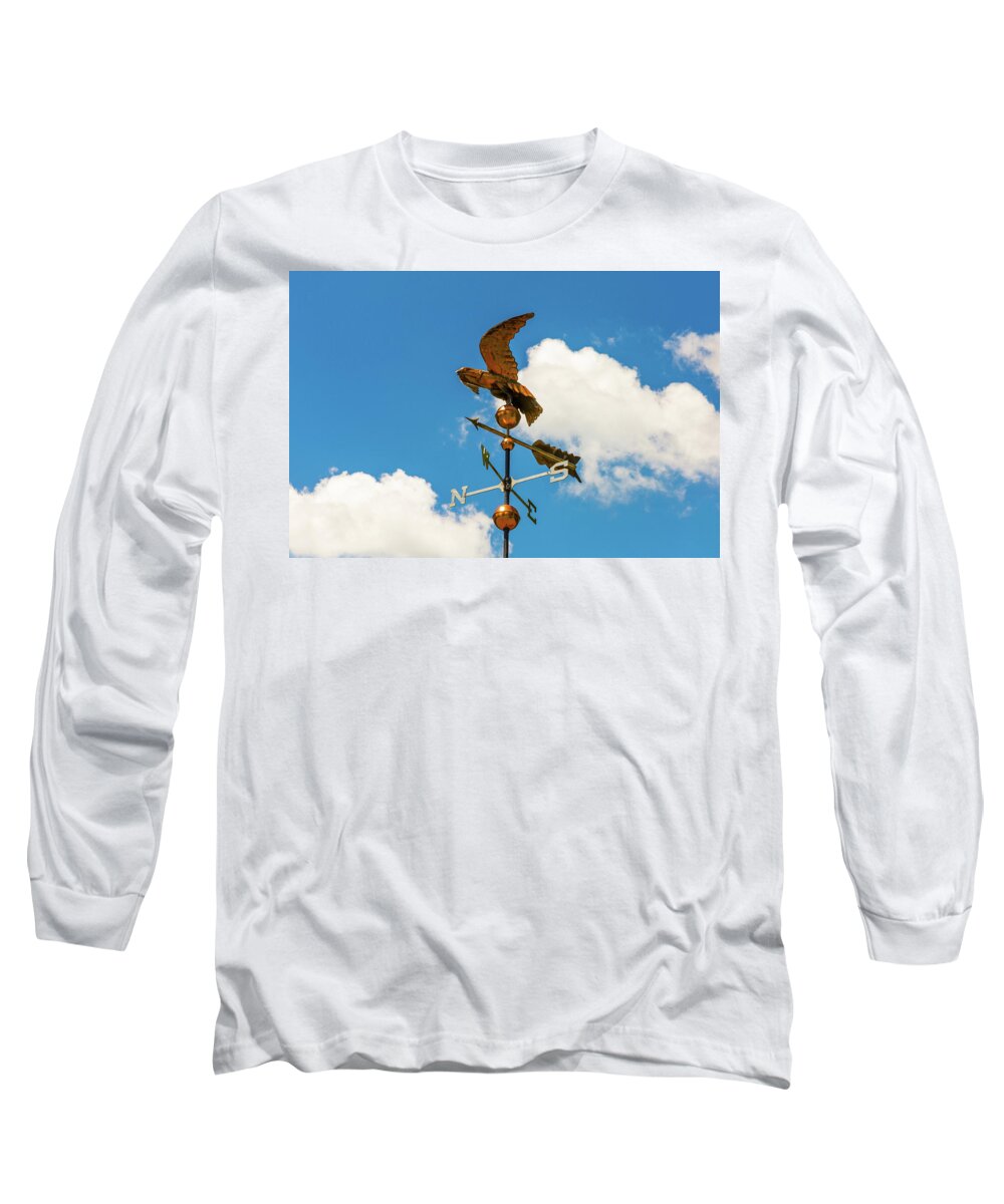 Weather Vane Long Sleeve T-Shirt featuring the photograph Weather Vane On Blue Sky by D K Wall