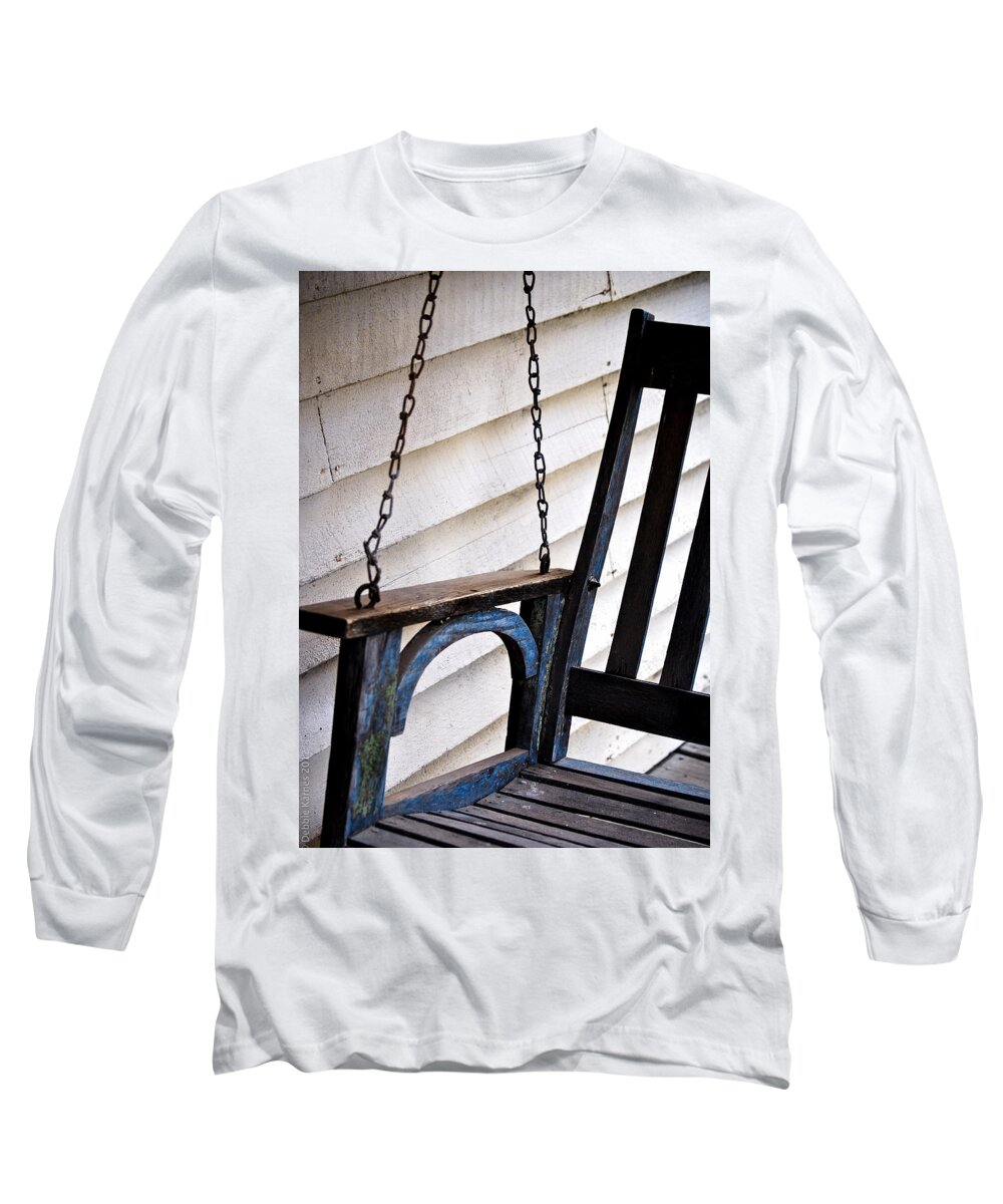 Porch Swing Long Sleeve T-Shirt featuring the photograph Weathered Porch Swing by Debbie Karnes