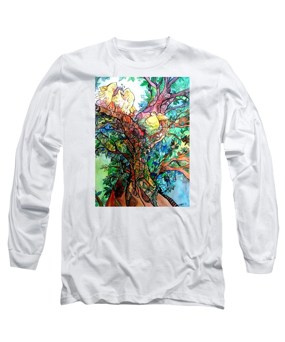 Birds Long Sleeve T-Shirt featuring the mixed media Welcome Home by Claudia Cole Meek