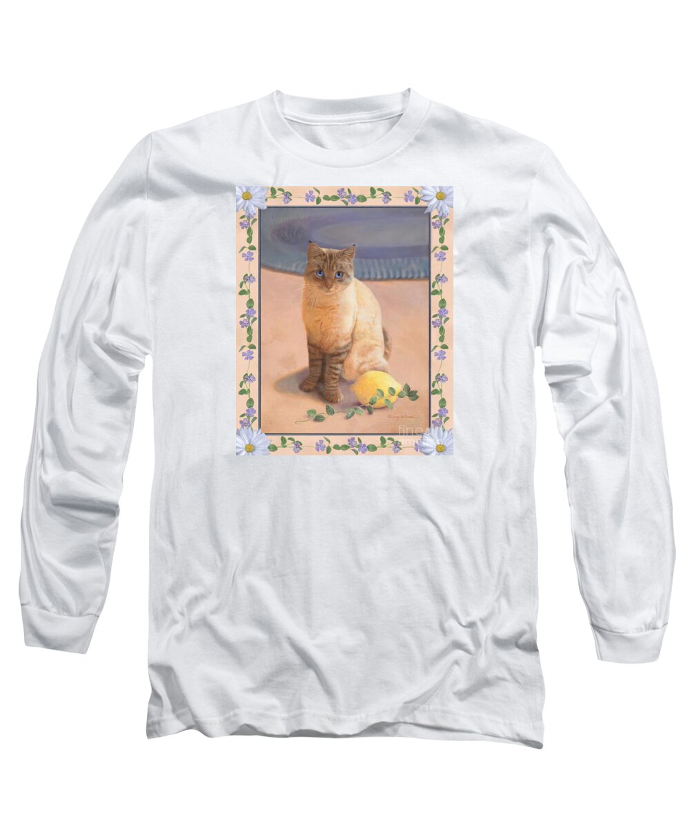 Cat Art Long Sleeve T-Shirt featuring the painting Welcomed Home by a Cat by Nancy Lee Moran