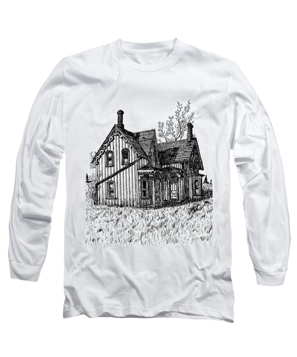 Pen Long Sleeve T-Shirt featuring the drawing Westhill House 2 by Ron Haist