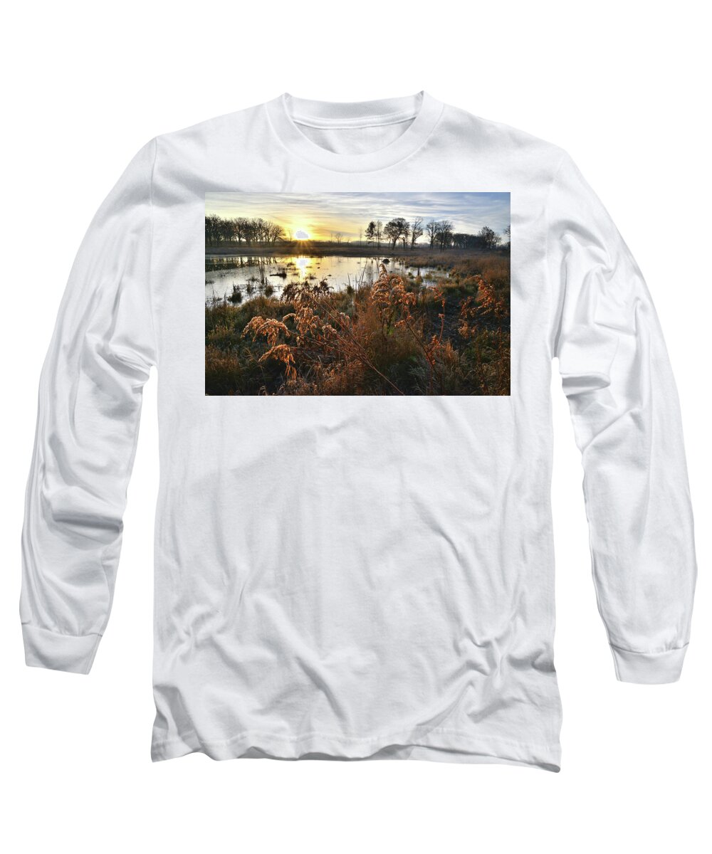 Glacial Park Long Sleeve T-Shirt featuring the photograph Wetland Sunrise in Hackmatach National Wildlife Refuge by Ray Mathis