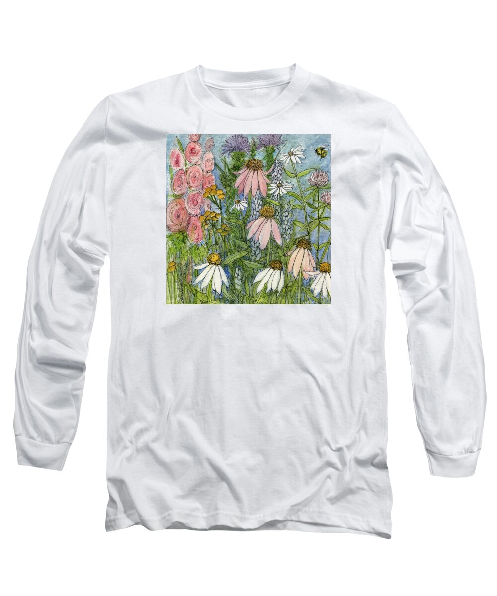 Nature Long Sleeve T-Shirt featuring the painting White Coneflowers in Garden by Laurie Rohner