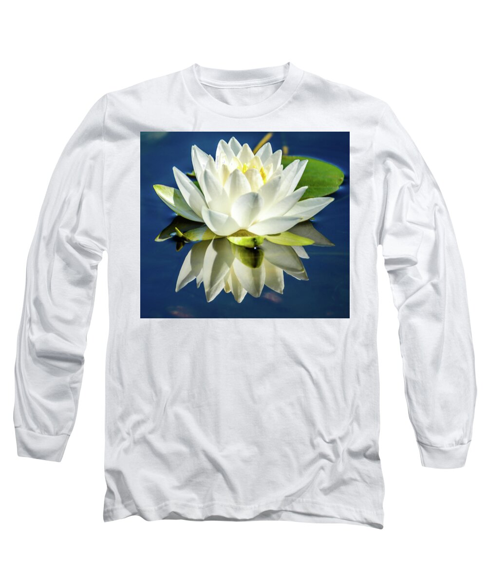 Lotus Long Sleeve T-Shirt featuring the photograph White Lotus by Jerry Cahill