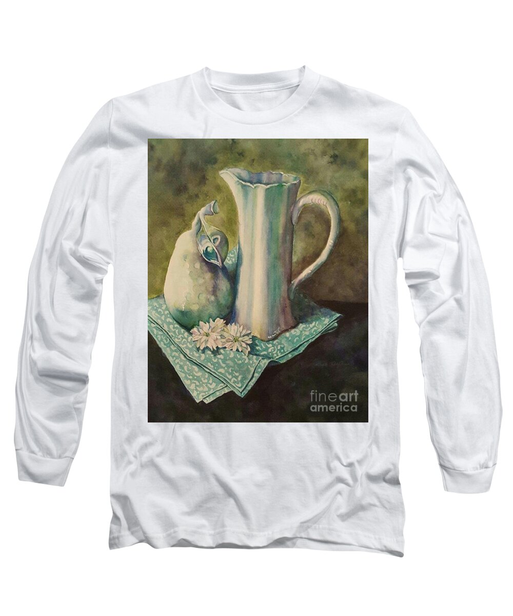 Pretty Art Long Sleeve T-Shirt featuring the painting Pitcher and Pear by Lisa Debaets