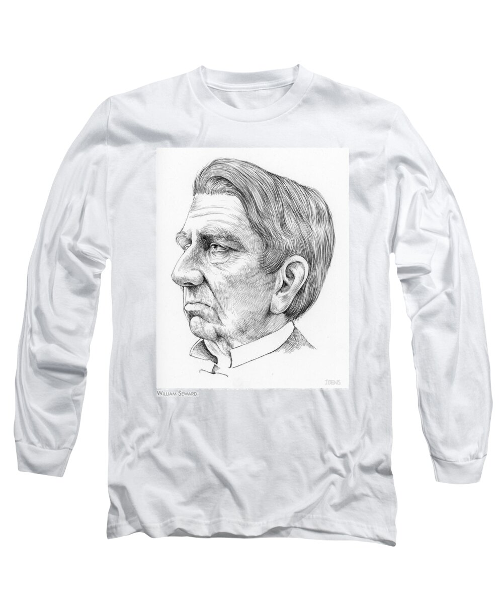 William Henry Seward Long Sleeve T-Shirt featuring the drawing William Seward by Greg Joens
