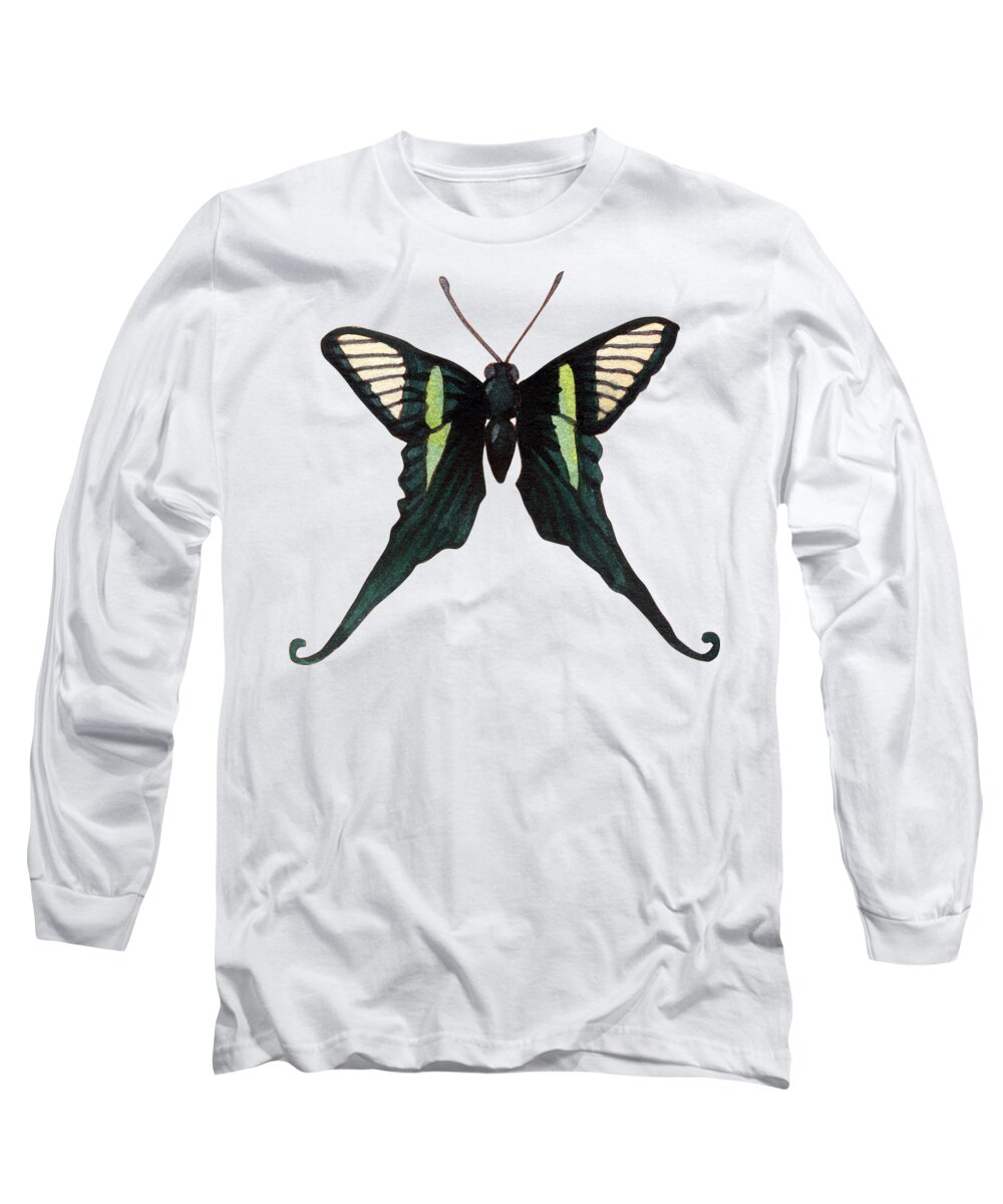 Winged Jewels Long Sleeve T-Shirt featuring the painting Winged Jewels 3, Watercolor Tropical Butterfly with Curled Wing Tips by Audrey Jeanne Roberts