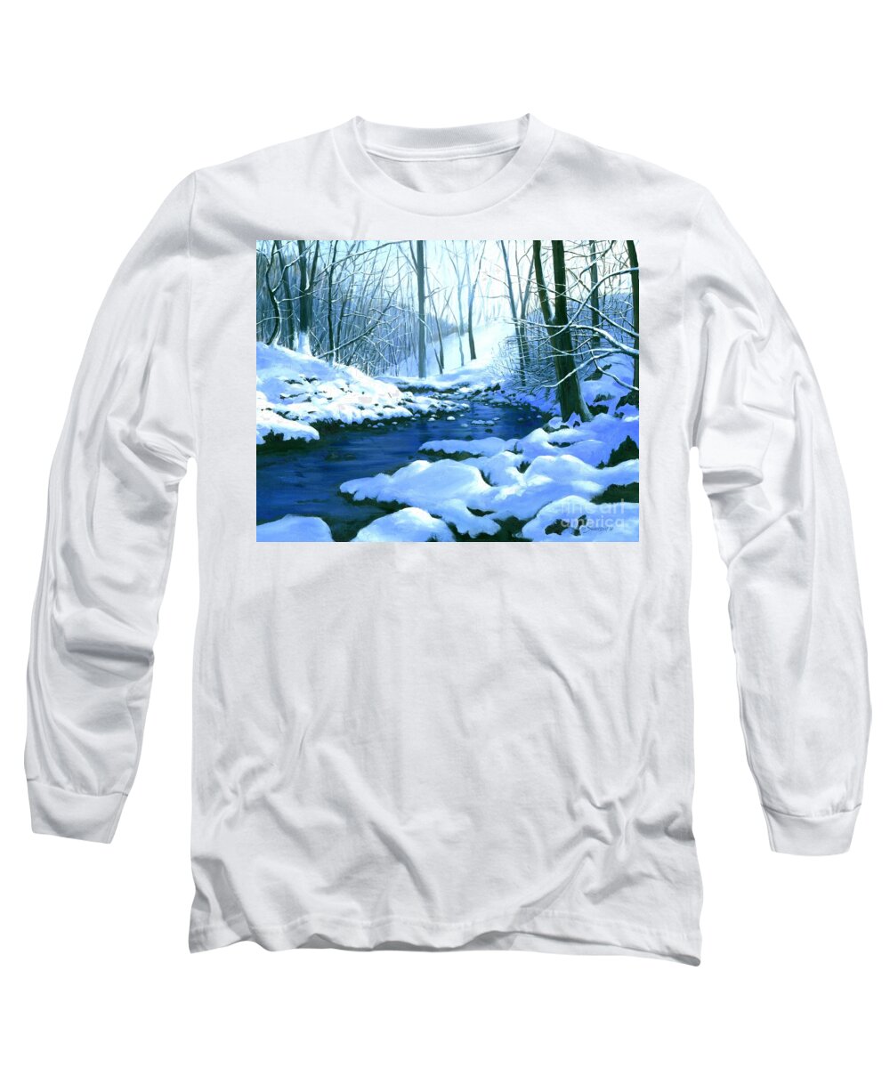 Snow Long Sleeve T-Shirt featuring the painting Winter Blues by Michael Swanson