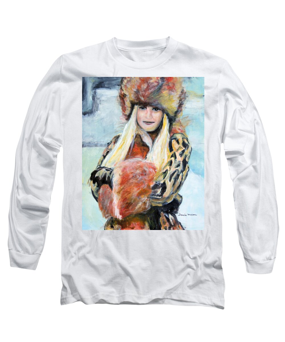Winter Long Sleeve T-Shirt featuring the painting Winter Lady by Denice Palanuk Wilson