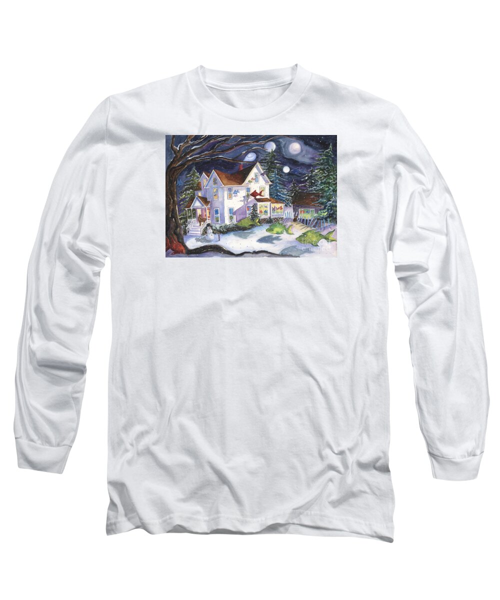 Winter Long Sleeve T-Shirt featuring the painting Winter Magic on High Street by Cori Caputo