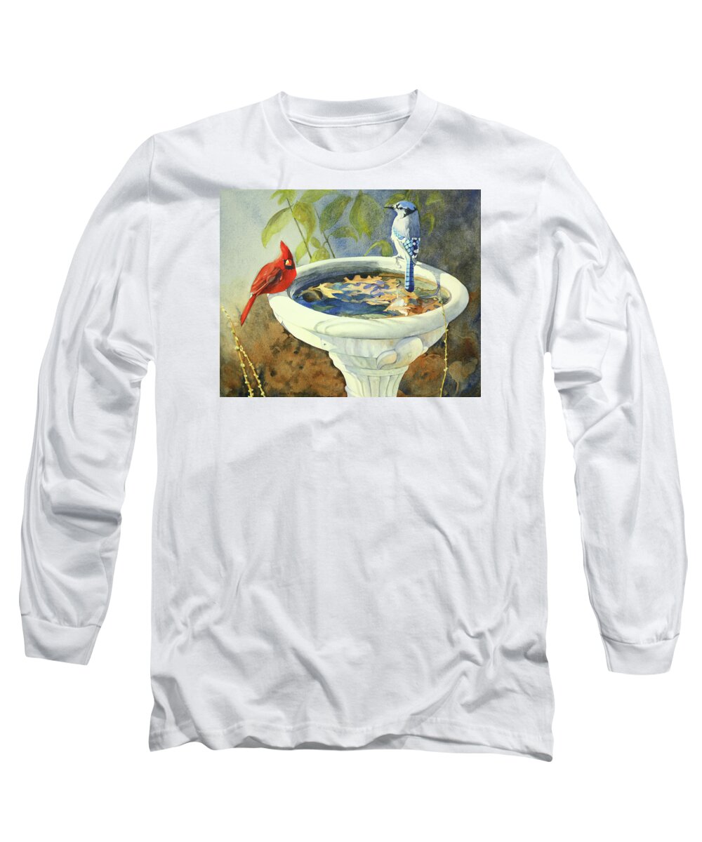 Birds Long Sleeve T-Shirt featuring the painting Winter's Harbingers by Brenda Beck Fisher