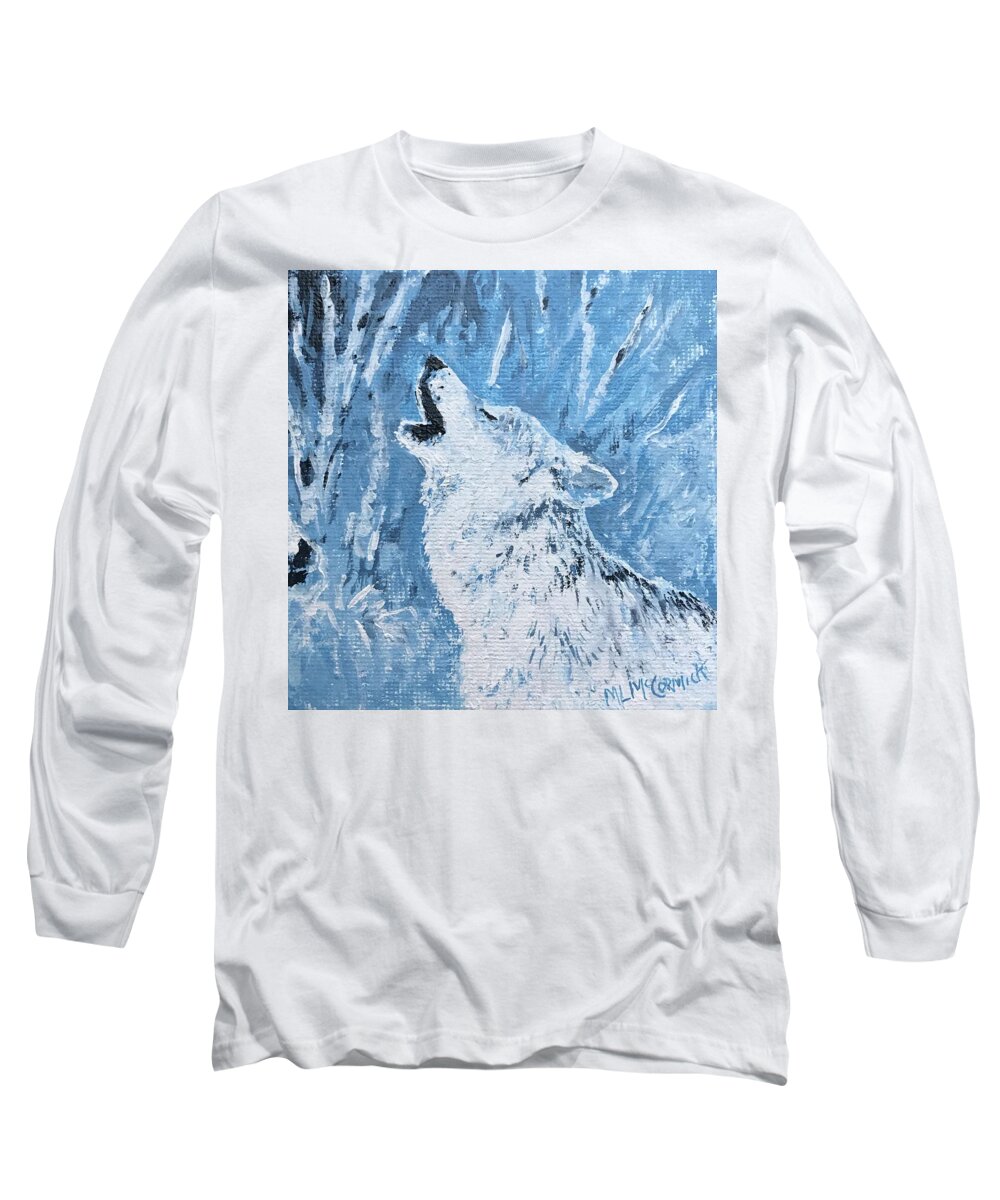 Wolf Long Sleeve T-Shirt featuring the painting Wolf of the Tetons by ML McCormick