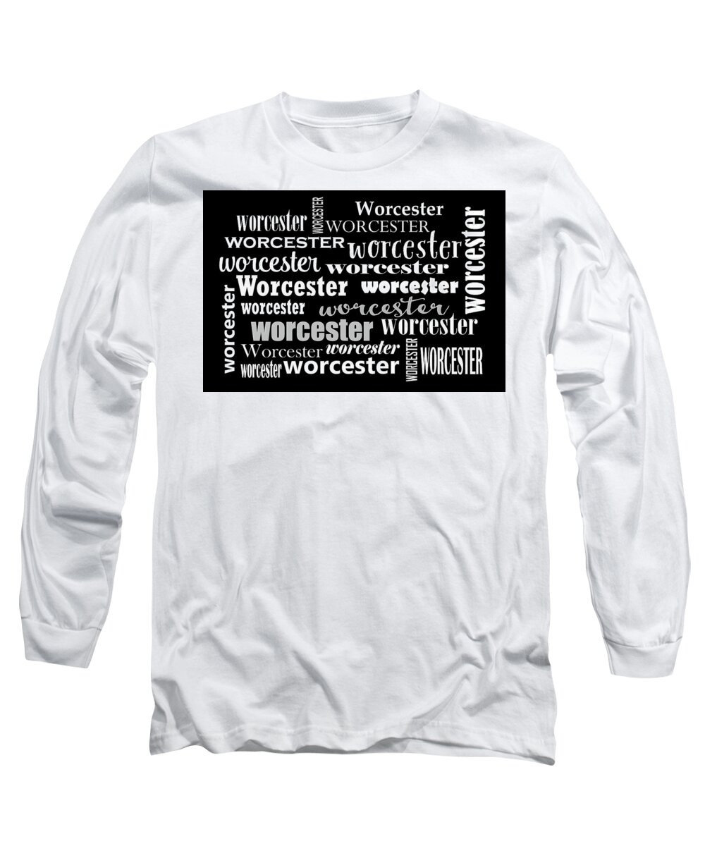 Worcester Long Sleeve T-Shirt featuring the digital art Worcester Massachusetts - Grey on Black by Peggy Collins