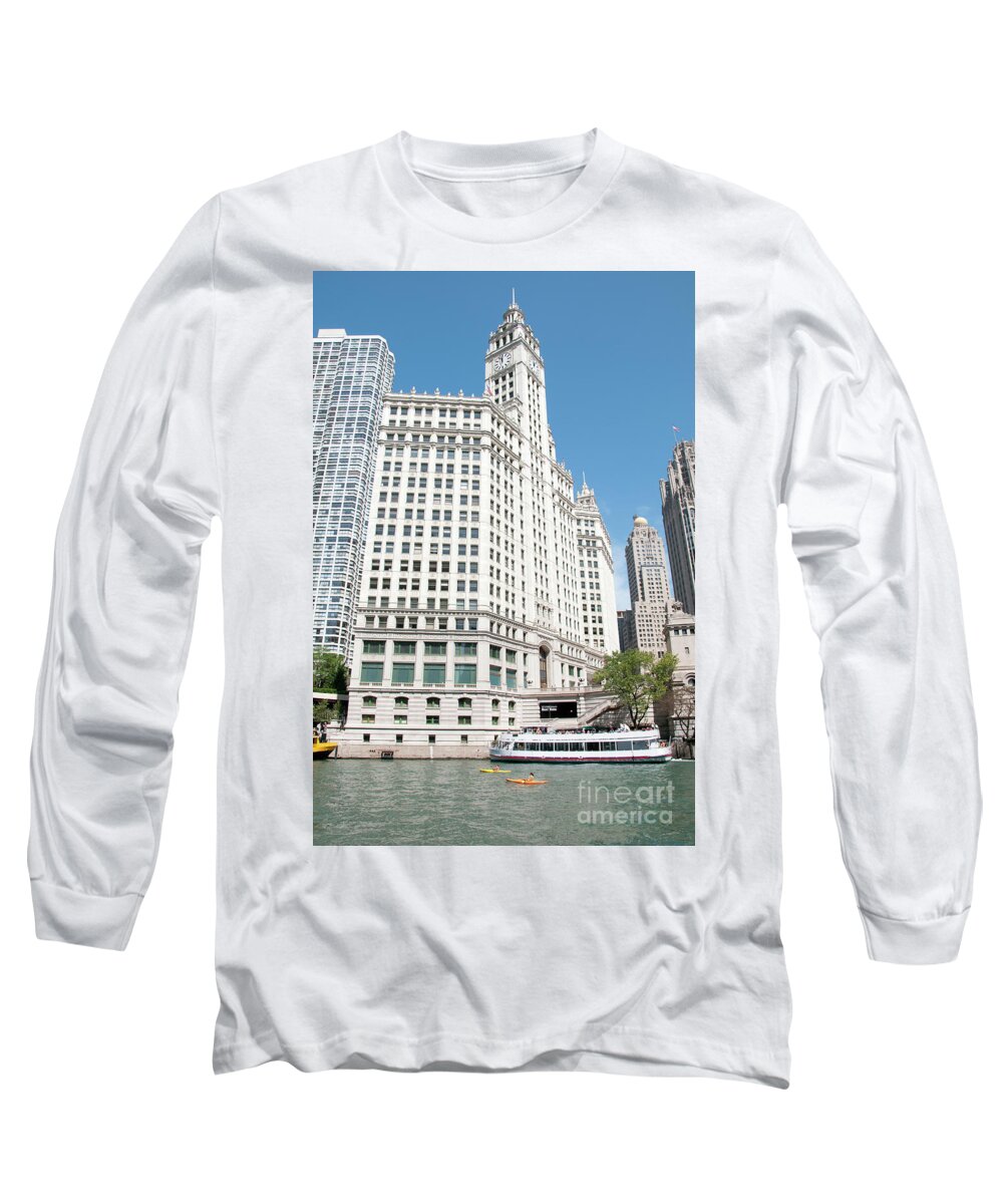 Boats Long Sleeve T-Shirt featuring the photograph Wrigley Building Overlooking the Chicago River by David Levin