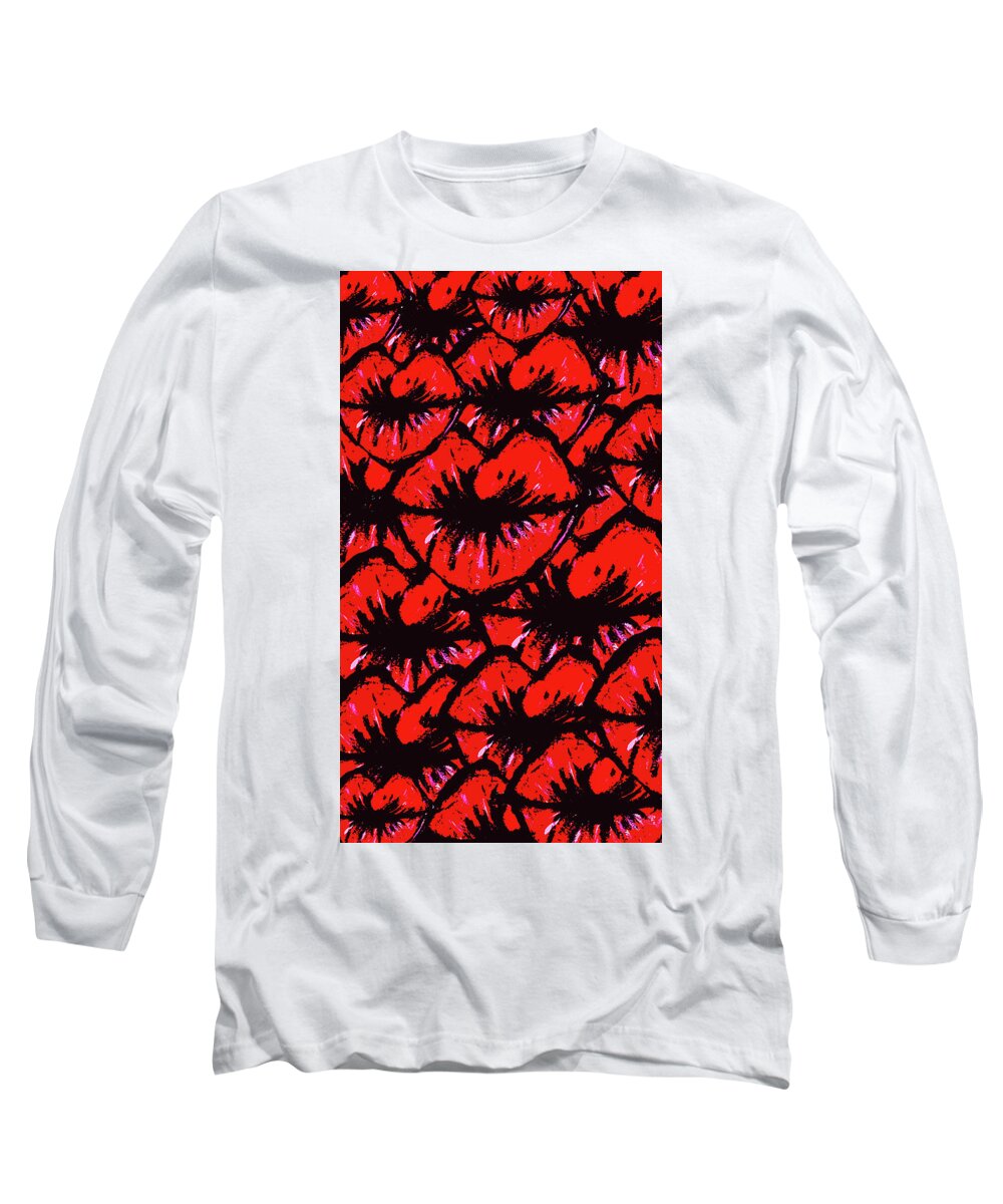 Lips Long Sleeve T-Shirt featuring the mixed media X's by Meghan Elizabeth
