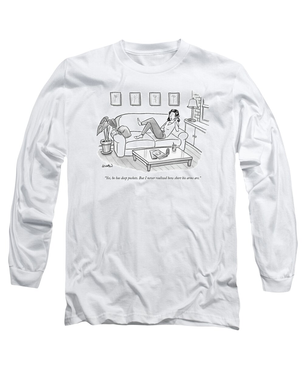 yes Long Sleeve T-Shirt featuring the drawing Yes he has deep pockets by Robert Leighton