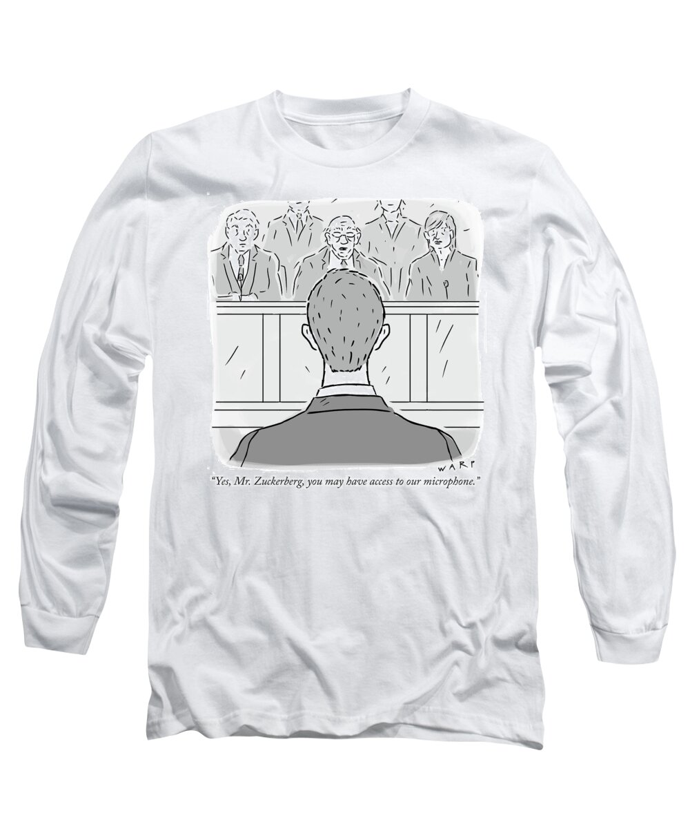 yes Long Sleeve T-Shirt featuring the drawing Yes Mr Zuckerberg by Kim Warp