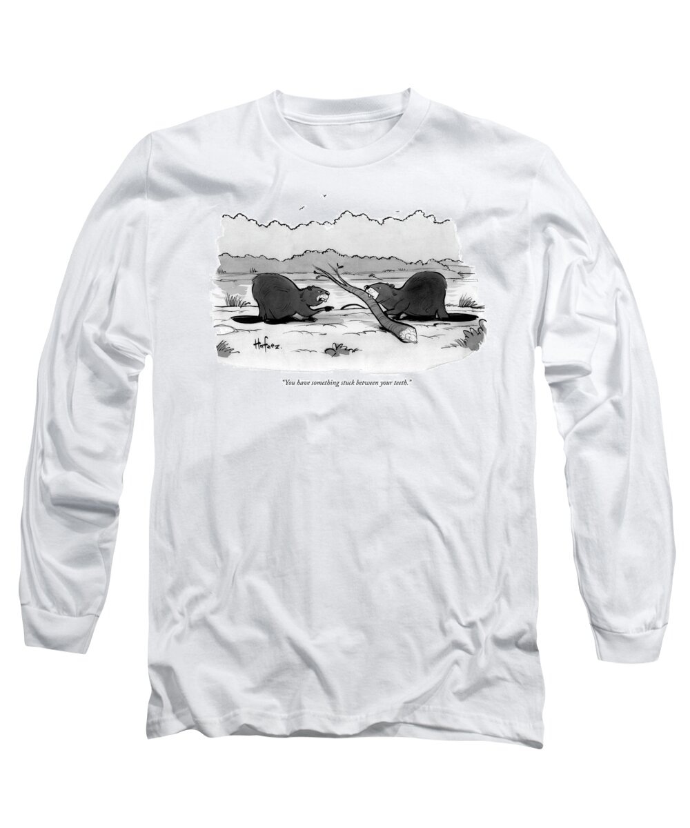 you Have Something Stuck Between Your Teeth. Long Sleeve T-Shirt featuring the drawing You have something stuck between your teeth by Kaamran Hafeez