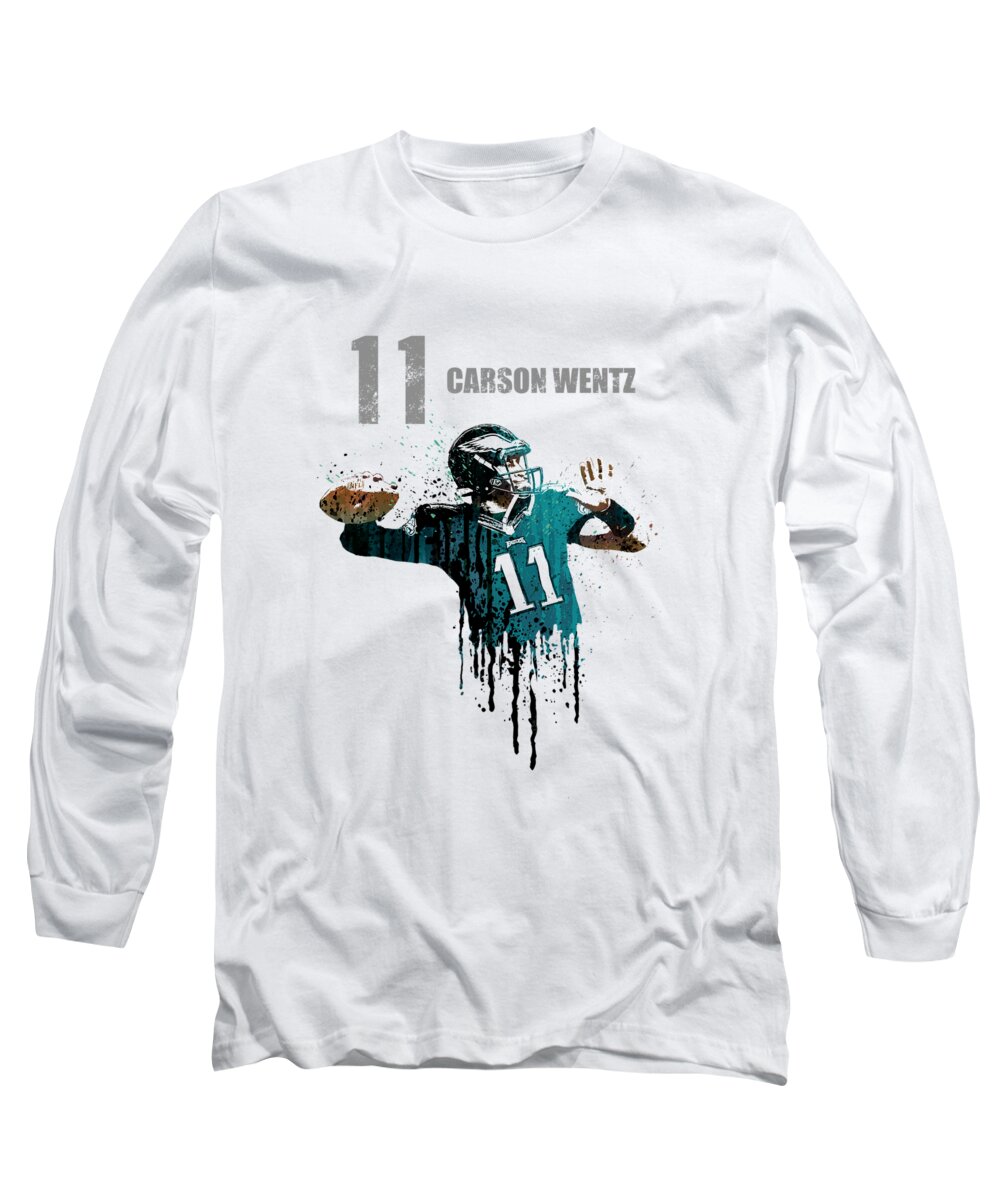 American Long Sleeve T-Shirt featuring the painting Carson Wentz #1 by Art Popop