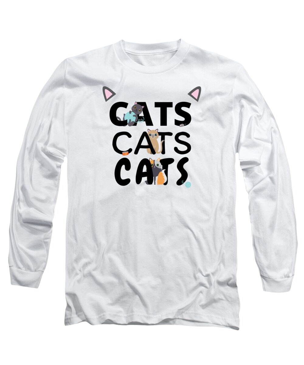 Kitten Long Sleeve T-Shirt featuring the digital art Cats Cats Cats Kitten Kitty Cat Pet Feline Gift #5 by Mister Tee