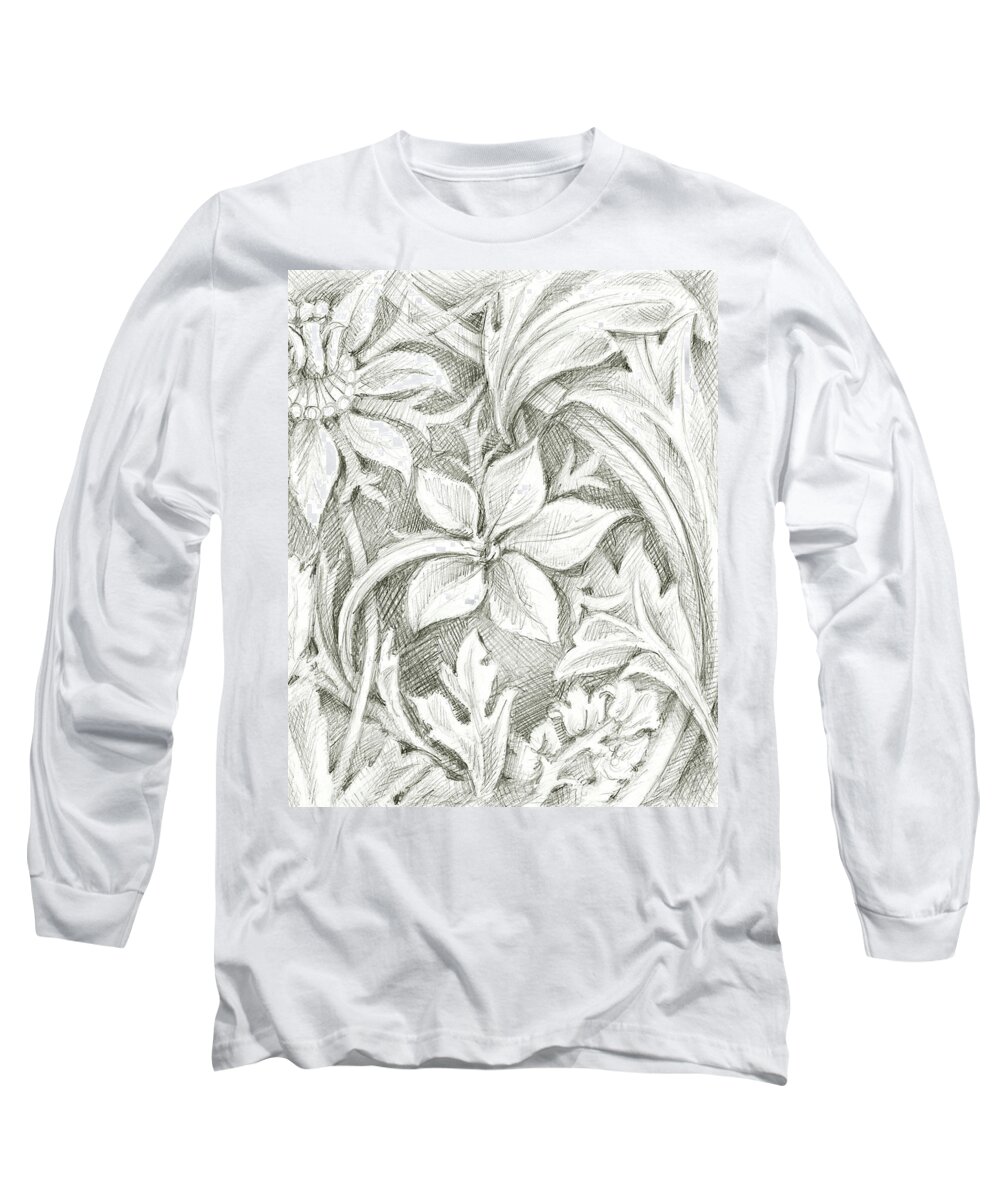 Botanical Long Sleeve T-Shirt featuring the painting Floral Pattern Sketch IIi #1 by Ethan Harper