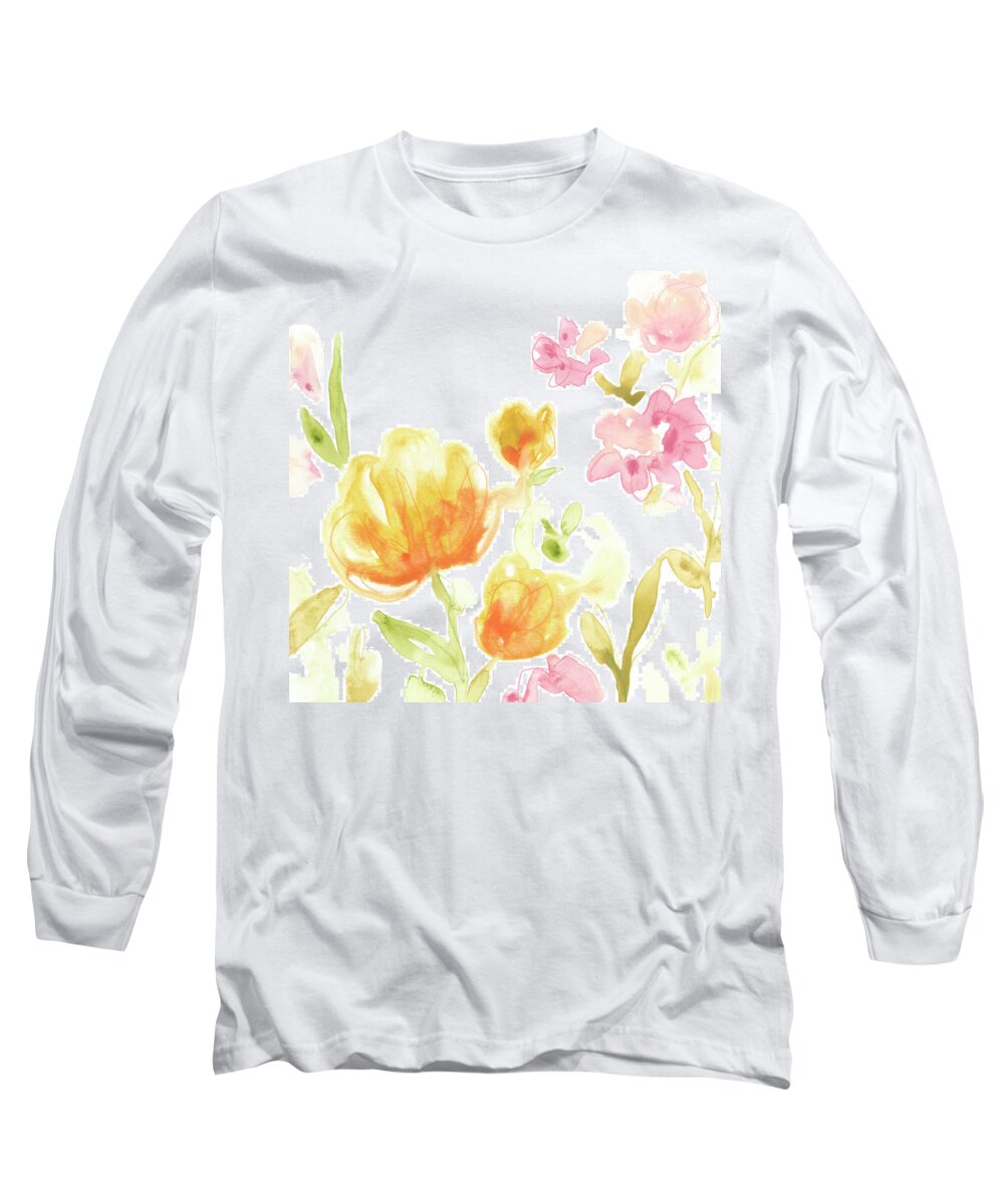 Botanical Long Sleeve T-Shirt featuring the painting Floral Song I #1 by June Erica Vess