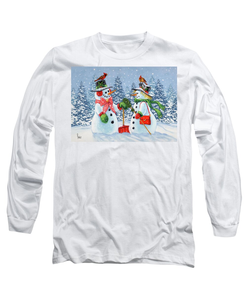 Snowman Long Sleeve T-Shirt featuring the painting Howdy Neighbour #1 by Richard De Wolfe