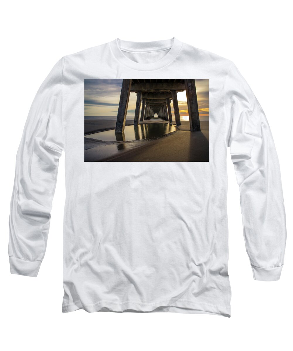 Tybee Beach Long Sleeve T-Shirt featuring the photograph Under the Pier #1 by Ray Silva