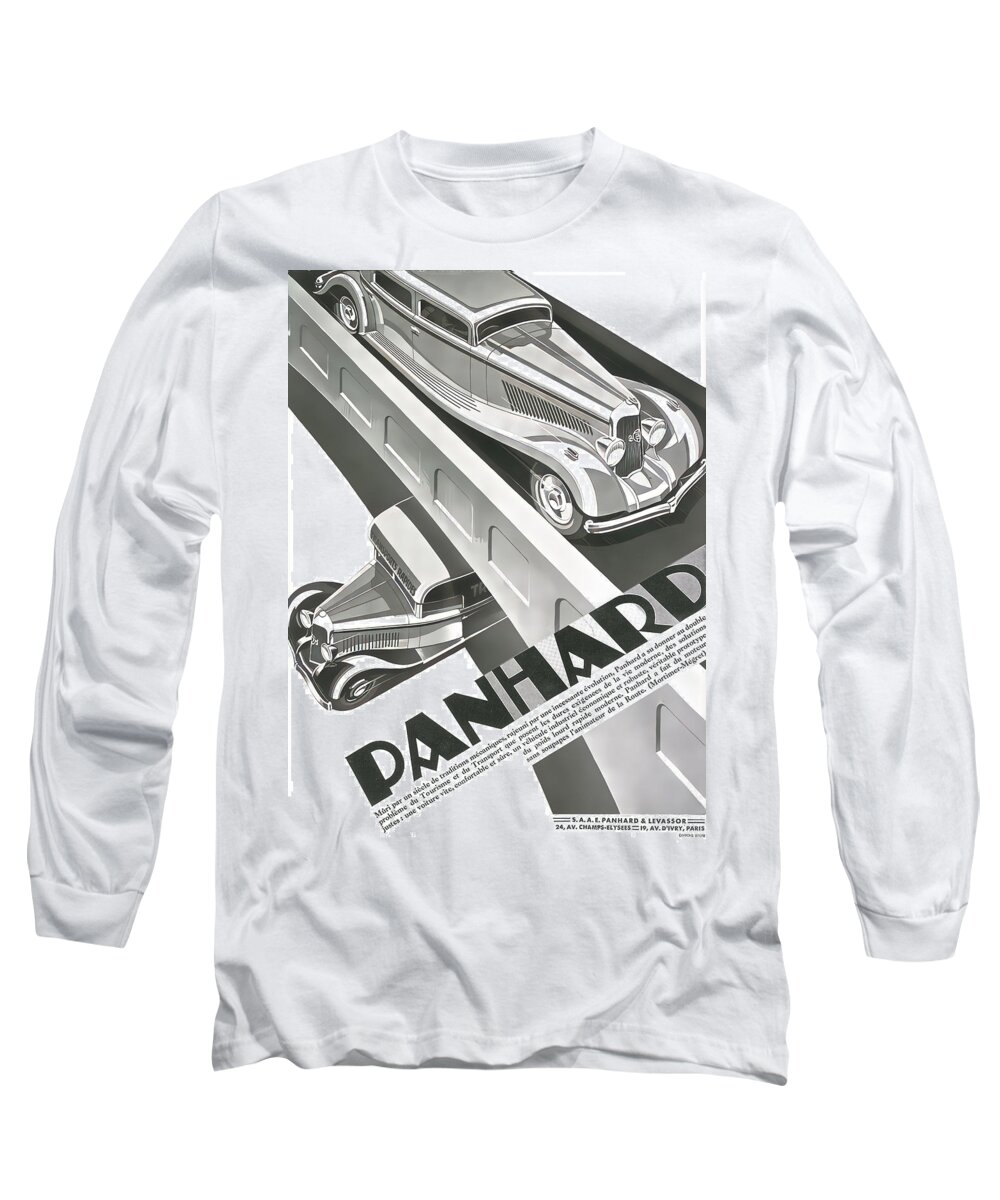 Vintage Long Sleeve T-Shirt featuring the mixed media 1931 Advertisement Panhard Vehicles Original French Art Deco Illustration by Retrographs